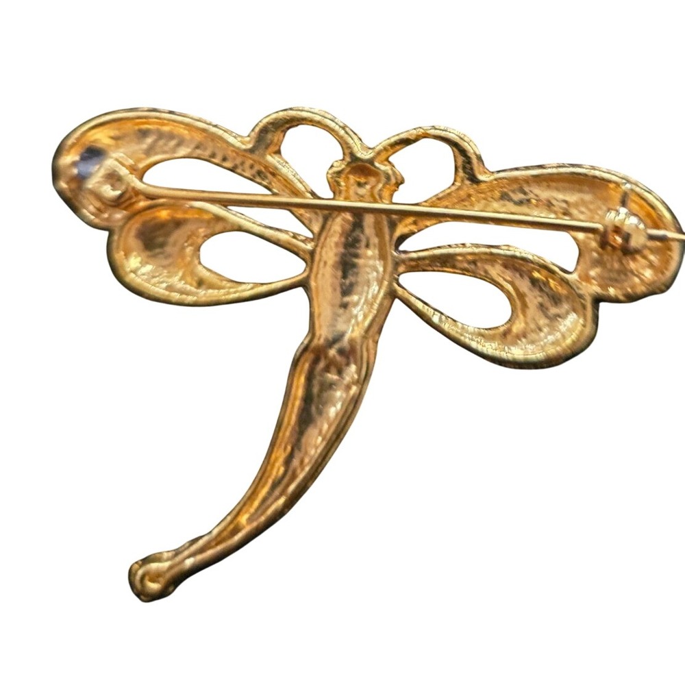 Vintage Gold Tone Openwork Dragonfly Brooch Pin Nature Insect Jewelry - Picture 4 of 5